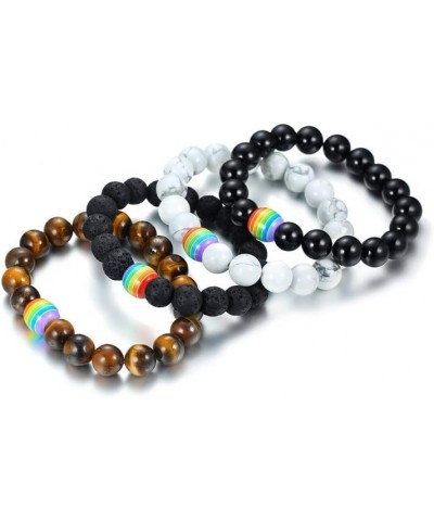 Black Agate and White Howlite Rainbow Gay Pride Relationship Beaded Bracelets Equality Jewelry,Couples Gay Wedding Gift 4 pcs...