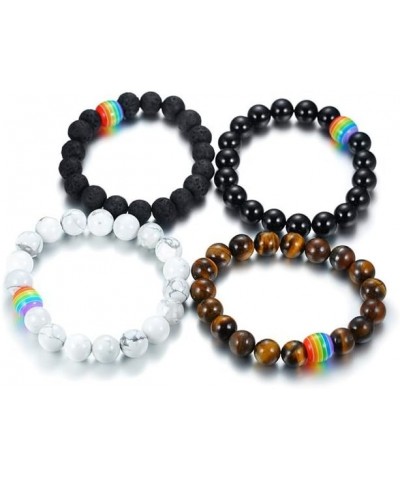 Black Agate and White Howlite Rainbow Gay Pride Relationship Beaded Bracelets Equality Jewelry,Couples Gay Wedding Gift 4 pcs...