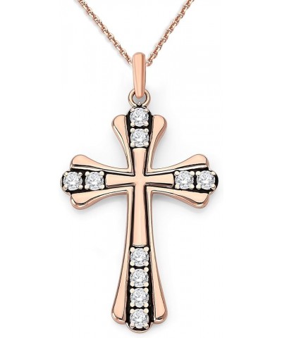 Diamond Studded Cross Pendant Necklace in Solid 14k Gold, Black Enamel, Made in America 16" Necklace Rose Gold $142.40 Necklaces