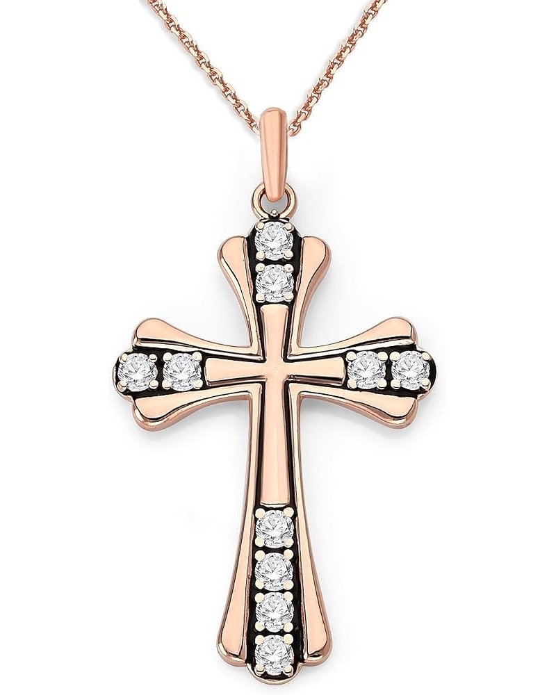 Diamond Studded Cross Pendant Necklace in Solid 14k Gold, Black Enamel, Made in America 16" Necklace Rose Gold $142.40 Necklaces