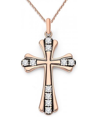 Diamond Studded Cross Pendant Necklace in Solid 14k Gold, Black Enamel, Made in America 16" Necklace Rose Gold $142.40 Necklaces