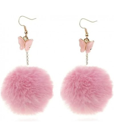 1-4 Pairs Pom Pom Butterfly Faux Fur Ball Fluffy Earrings Cute Colorful Pom Pom Pendant Dangle Drop Earrings for Women Girls ...