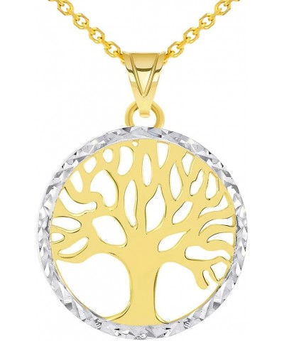 14k Yellow Gold Textured and Polished Round Tree of Life Medallion Pendant Necklace 18.0 Inches $80.85 Necklaces