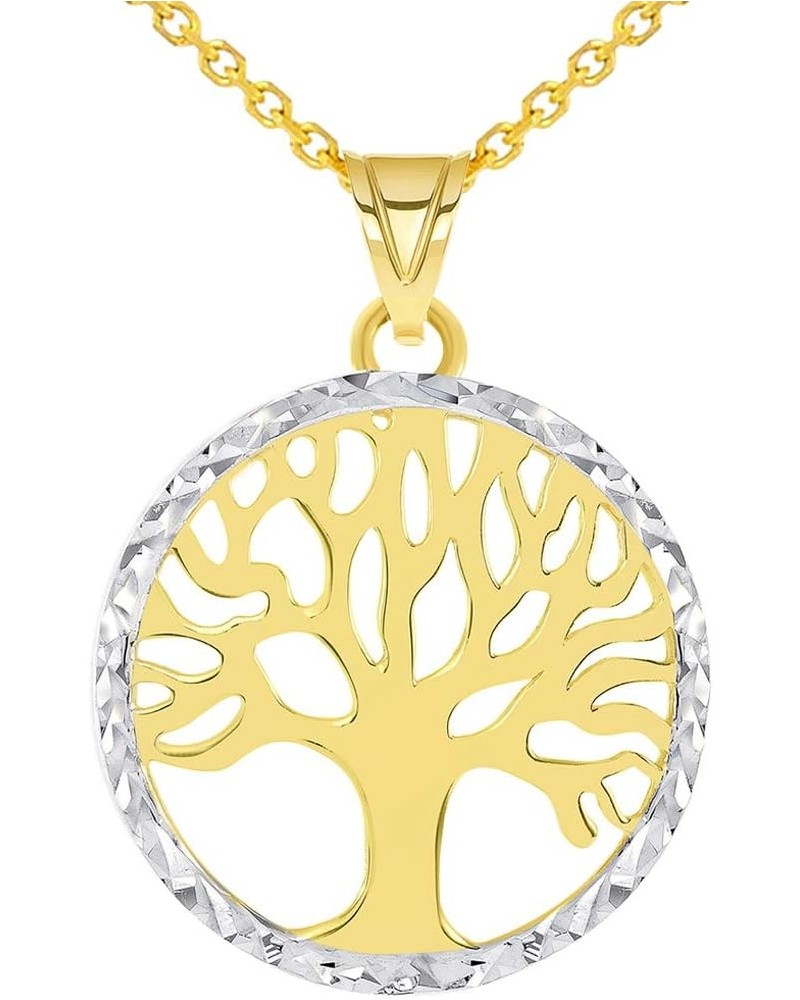 14k Yellow Gold Textured and Polished Round Tree of Life Medallion Pendant Necklace 18.0 Inches $80.85 Necklaces