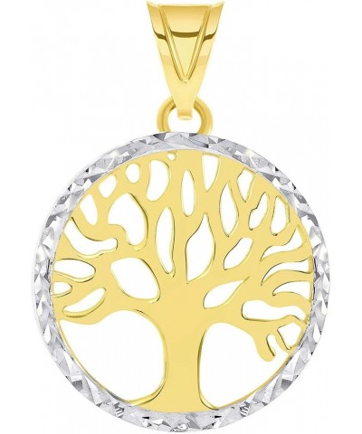 14k Yellow Gold Textured and Polished Round Tree of Life Medallion Pendant Necklace 18.0 Inches $80.85 Necklaces