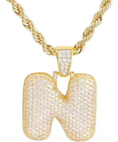 24" Chain A - Z Initial Bubble Letter Gold Plated Iced CZ Pendant 24" Necklace N $13.25 Necklaces