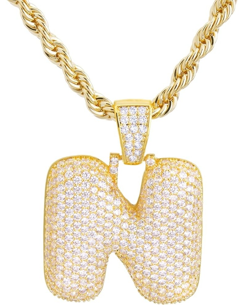 24" Chain A - Z Initial Bubble Letter Gold Plated Iced CZ Pendant 24" Necklace N $13.25 Necklaces