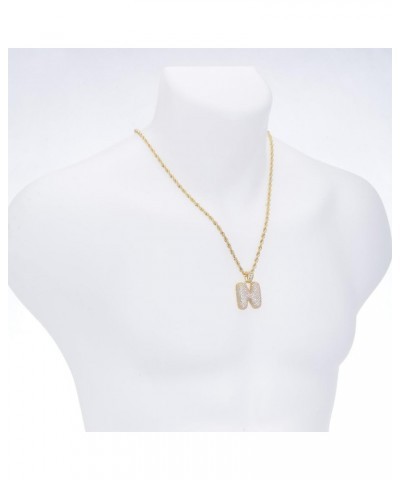 24" Chain A - Z Initial Bubble Letter Gold Plated Iced CZ Pendant 24" Necklace N $13.25 Necklaces