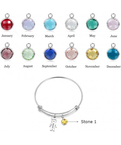 Personalized Bangle Bracelet with Charms Custom Names Mother Daughter Jewelry with Simulated Birthstone Family Presents 1 Sto...