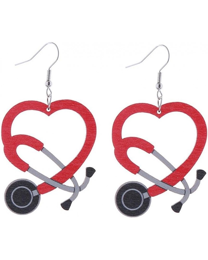 Nurses Day Earrings Stethoscope Dangle Drop Earrings Wooden Lightweight Doctor Stethoscope Earrings for Women Girl Doctor Nur...