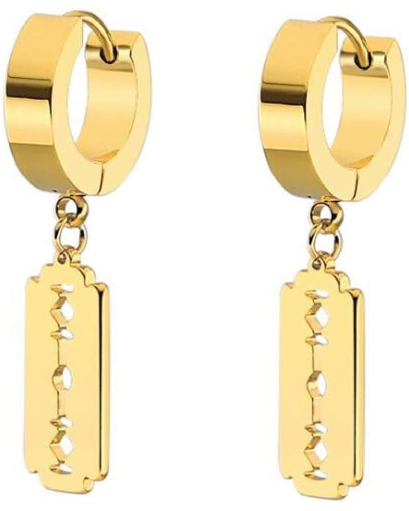 Stainless Steel Razor Blade Shape Drop Cocktail Partty Biker Earrings Gold $6.62 Earrings