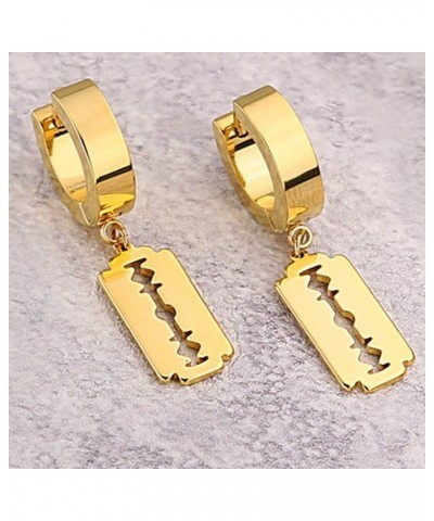 Stainless Steel Razor Blade Shape Drop Cocktail Partty Biker Earrings Gold $6.62 Earrings