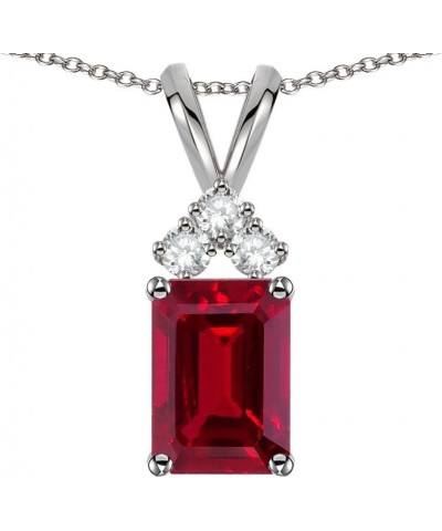 Solid 14K Gold Classic Emerald Octagon Cut 8x6mm Rabbit Ear Pendant Necklace Created Ruby White Gold $148.74 Necklaces