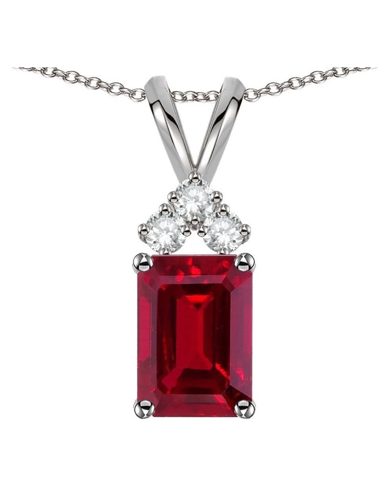 Solid 14K Gold Classic Emerald Octagon Cut 8x6mm Rabbit Ear Pendant Necklace Created Ruby White Gold $148.74 Necklaces