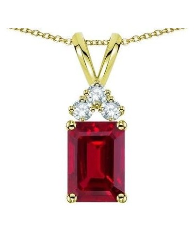 Solid 14K Gold Classic Emerald Octagon Cut 8x6mm Rabbit Ear Pendant Necklace Created Ruby White Gold $148.74 Necklaces