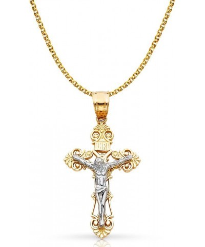 14K Two Tone Gold Jesus Crucifix Cross Pendant with 1.4mm Flat Open Wheat Chain Chain Necklace 16.0 Inches $97.56 Necklaces