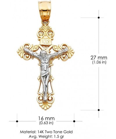 14K Two Tone Gold Jesus Crucifix Cross Pendant with 1.4mm Flat Open Wheat Chain Chain Necklace 16.0 Inches $97.56 Necklaces