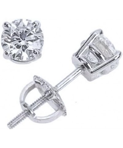 1/4 Carat Solitaire Diamond Stud Earrings Round Brilliant Shape 4 Prong Screw Back (I-J Color, VS2-SI1 Clarity) Platinum 950 ...