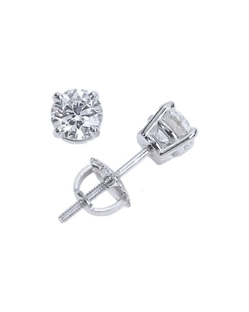 1/4 Carat Solitaire Diamond Stud Earrings Round Brilliant Shape 4 Prong Screw Back (I-J Color, VS2-SI1 Clarity) Platinum 950 ...