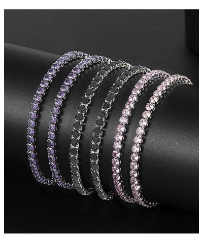 Tennis Bracelets for Women with CZ 925 Sterling Silver White Gold Plated Gift for Her Wife 6-8 Inch Purple 4mm-8inch $7.94 Br...