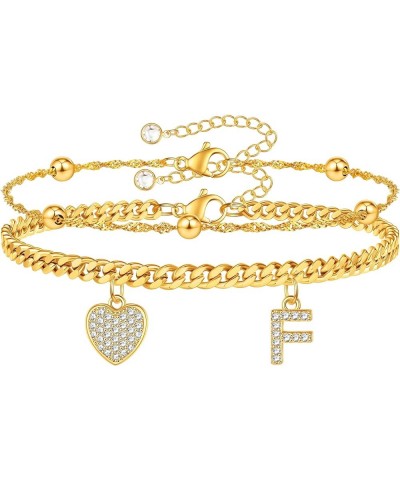 Gold Initial Ankle Bracelets for Women 14K Gold Plated Heart Initial Charm Gold Anklets for Women Cuban Figaro Bead Link Chai...