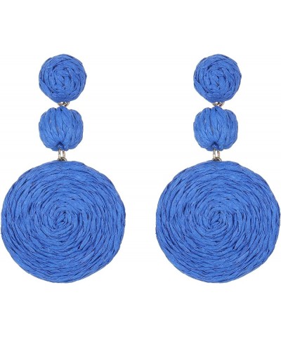 Boho Raffia Ball Earrings for Women, Statement Raffia Round Drop Earrings - Summer Beach Vacation Jewelry navy blue $8.99 Ear...