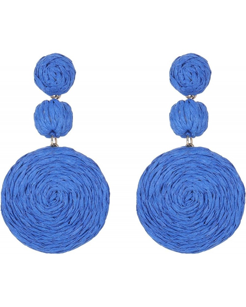 Boho Raffia Ball Earrings for Women, Statement Raffia Round Drop Earrings - Summer Beach Vacation Jewelry navy blue $8.99 Ear...