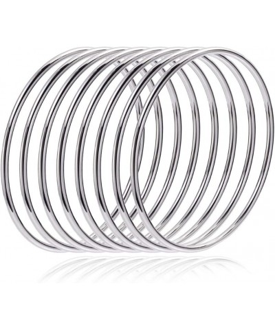 Fashion Shiny Thin Round Stainless Steel Bangle Bracelets for Women and girls(1/3/5/8 Set) Silver 8 Set $7.00 Bracelets