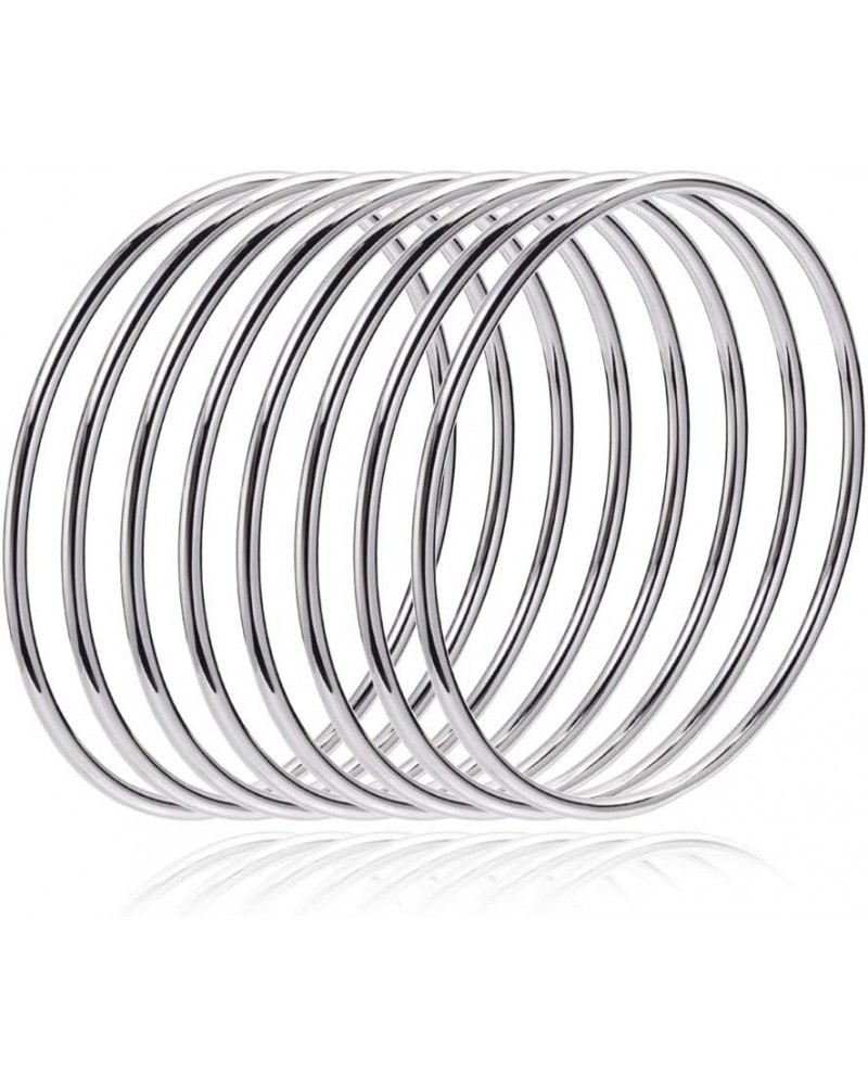 Fashion Shiny Thin Round Stainless Steel Bangle Bracelets for Women and girls(1/3/5/8 Set) Silver 8 Set $7.00 Bracelets