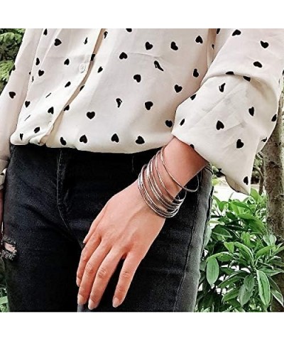 Fashion Shiny Thin Round Stainless Steel Bangle Bracelets for Women and girls(1/3/5/8 Set) Silver 8 Set $7.00 Bracelets