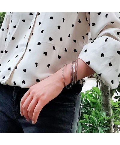 Fashion Shiny Thin Round Stainless Steel Bangle Bracelets for Women and girls(1/3/5/8 Set) Silver 8 Set $7.00 Bracelets