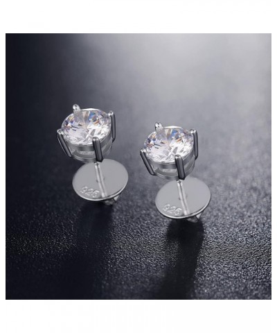 18k White Gold Plated Simulated Diamond Stud Earrings Screw Back Sterling Silver Cubic Zirconia Stud Earrings Set 4 Millimete...