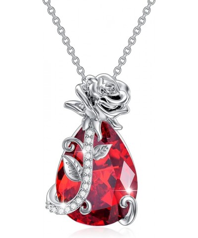 Rose Flower Pendant S925 Sterling Silver Crystal Necklace with Birthstone Rose Flower Jewelry Gifts for Women 01-Jan $23.46 N...