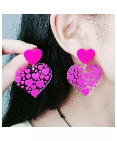 Acrylic Love Heart Earrings Double Heart Earrings Hot Pink Love Heart Dangle Earrings Valentine's Day Gifts For Mom Daughter ...