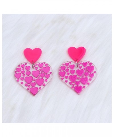 Acrylic Love Heart Earrings Double Heart Earrings Hot Pink Love Heart Dangle Earrings Valentine's Day Gifts For Mom Daughter ...