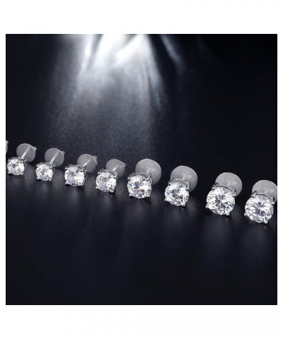 18k White Gold Plated Simulated Diamond Stud Earrings Screw Back Sterling Silver Cubic Zirconia Stud Earrings Set 4 Millimete...