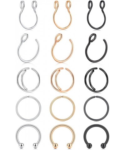 Fake Nose Ring, 20G Faux Piercing Jewelry 8mm Fake Nose Ring Hoop for Faux Lip Septum Nose Ring Set Style L $6.75 Body Jewelry