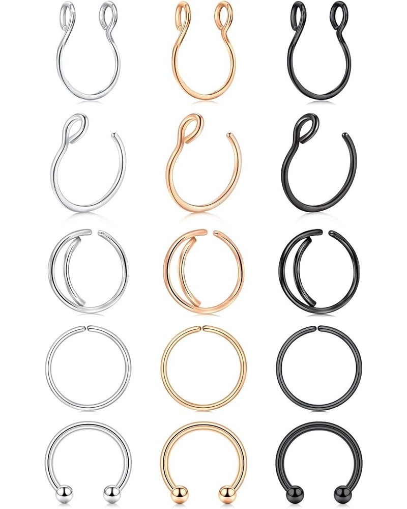 Fake Nose Ring, 20G Faux Piercing Jewelry 8mm Fake Nose Ring Hoop for Faux Lip Septum Nose Ring Set Style L $6.75 Body Jewelry