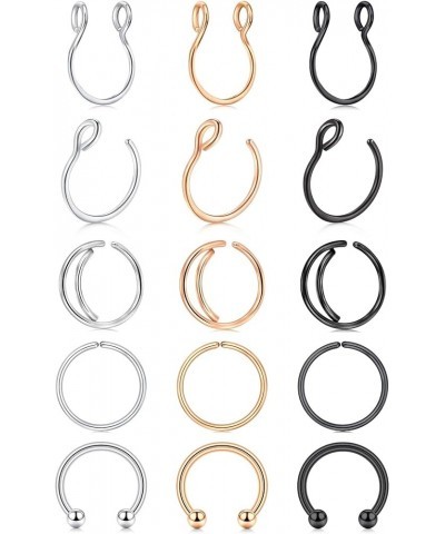 Fake Nose Ring, 20G Faux Piercing Jewelry 8mm Fake Nose Ring Hoop for Faux Lip Septum Nose Ring Set Style L $6.75 Body Jewelry