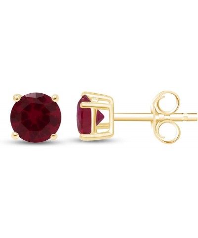 Round Shape Stud Earrings In 14K Yellow Gold Over Sterling Silver (1 Ct) Simulated Ruby $13.20 Earrings