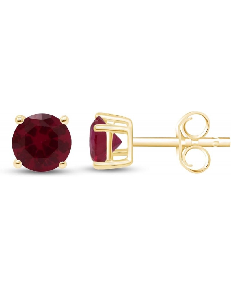 Round Shape Stud Earrings In 14K Yellow Gold Over Sterling Silver (1 Ct) Simulated Ruby $13.20 Earrings