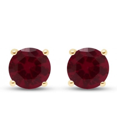 Round Shape Stud Earrings In 14K Yellow Gold Over Sterling Silver (1 Ct) Simulated Ruby $13.20 Earrings