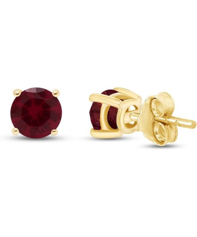 Round Shape Stud Earrings In 14K Yellow Gold Over Sterling Silver (1 Ct) Simulated Ruby $13.20 Earrings