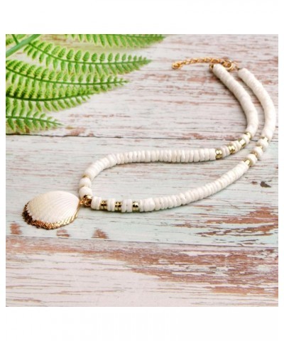 Summer Beach Necklaces Beach Outfits for Women Boho Seashell Necklaces Puka Shell Necklace Pearl Bead Chain Necklace for Wome...