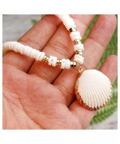 Summer Beach Necklaces Beach Outfits for Women Boho Seashell Necklaces Puka Shell Necklace Pearl Bead Chain Necklace for Wome...