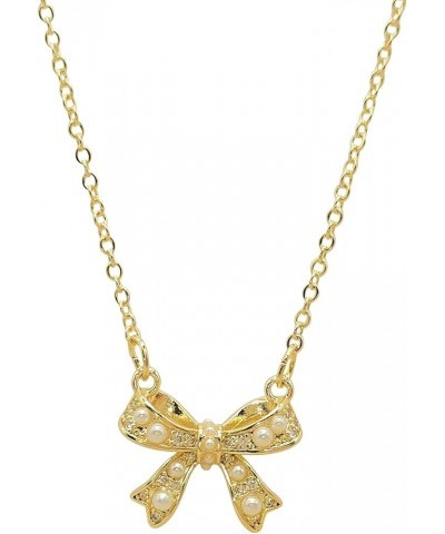 Gold Bow Necklace for Women Gold Bow Necklace Fashion Bow Pendant Necklace Bow Necklace Jewelry Gift for Women Girls Pearl $8...