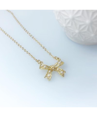 Gold Bow Necklace for Women Gold Bow Necklace Fashion Bow Pendant Necklace Bow Necklace Jewelry Gift for Women Girls Pearl $8...