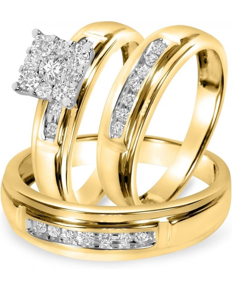 CZ His and Hers Wedding Couple Ring Bridal Set in 925 Sterling Silver 14K Yellow Gold Over Women's Size 6 & Men's Size 11 $71...