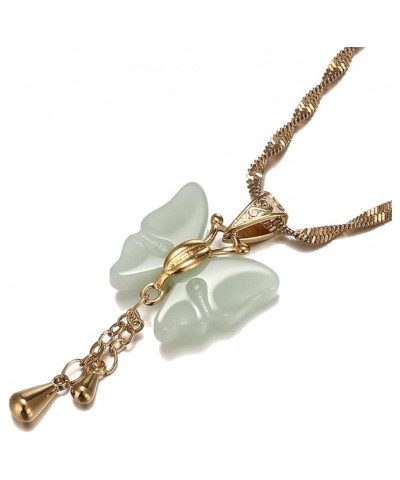 Jade Stone Butterfly Pendant Necklace Birthday Wedding Party Accessories light green $8.84 Necklaces