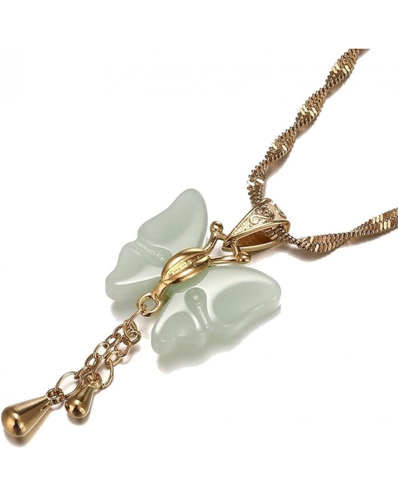 Jade Stone Butterfly Pendant Necklace Birthday Wedding Party Accessories light green $8.84 Necklaces